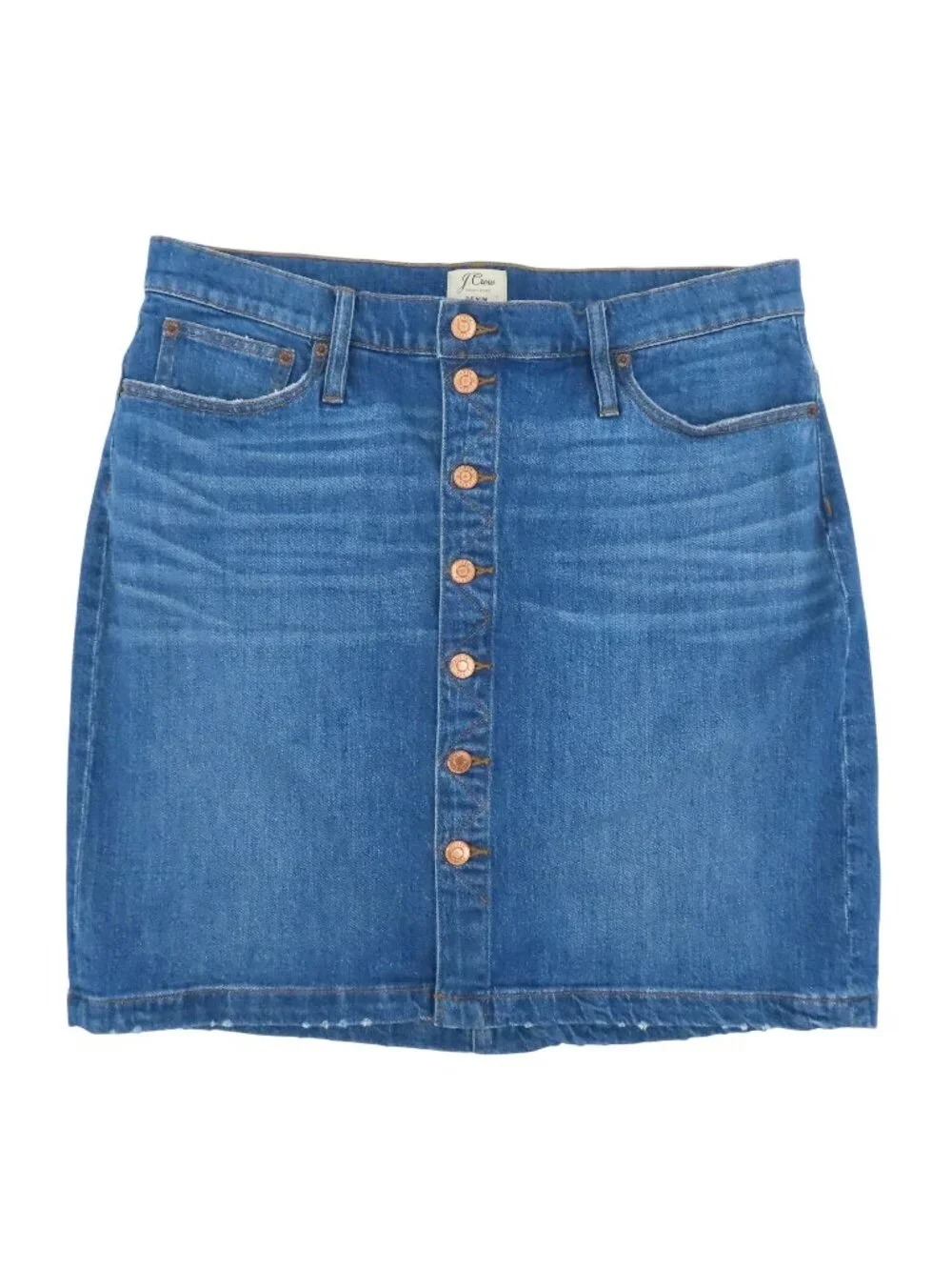J Crew Women 32 Blue Jean Button Fly Skirt Whiskered Denim Pockets Cotton NEW